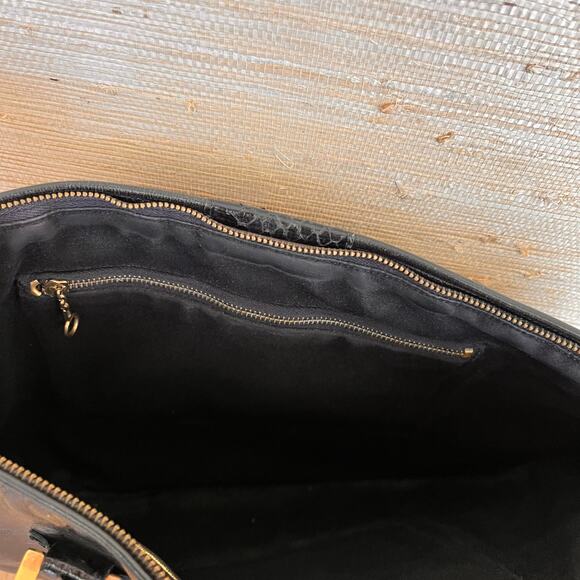 CARLO FIORI Black Leather Snake Skin Tote Purse Computer Career Work Attaché - Picture 10 of 11